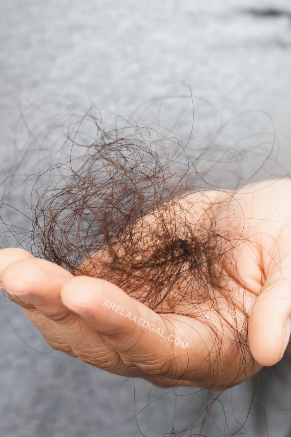 Hand holding shed hairs.