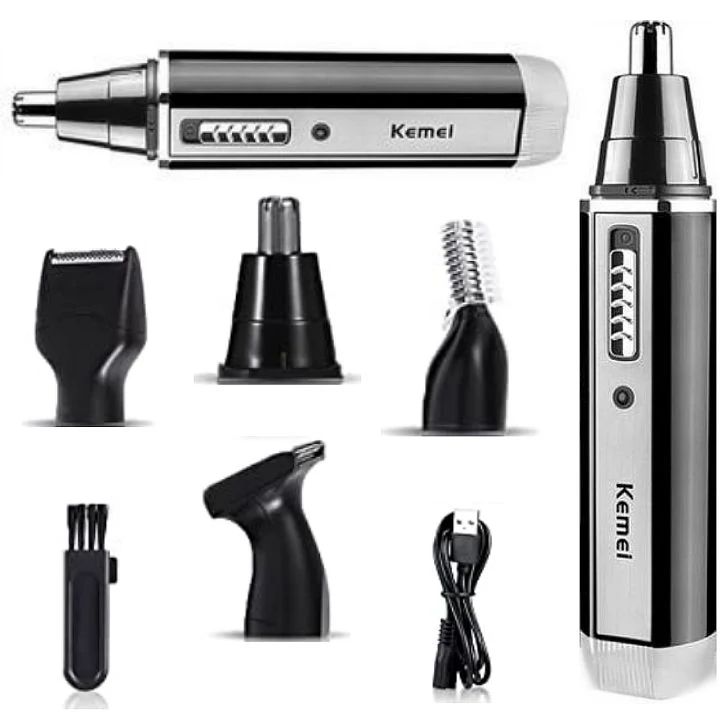 Rechargeable KEMEI KM6630 Nose Hair Trimmer with Shaver Heads for Beards, Mustaches, Eyebrows and Ear Hairs