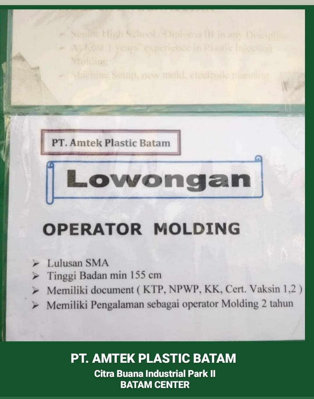 Kerjabatam.com Amtek Plastic Batam Februari 2022