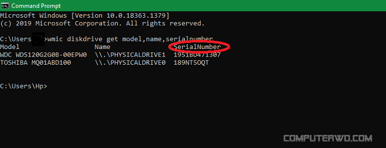 معرفة رقم السريال للهارد ديسك من خلال موجه الاوامر