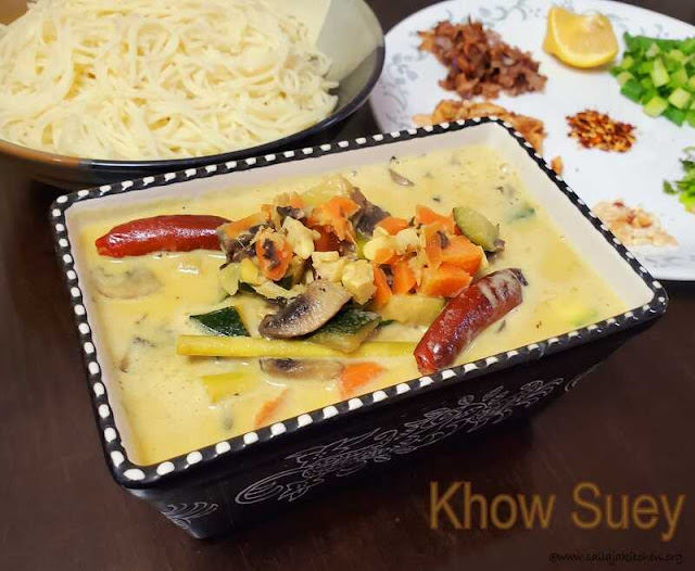 images of Khow Suey Recipe / Burmese Style Curried Noodle Soup /  Khao Suey Recipe /  Burmese Khow Suey Recipe / Vegetarian Khow Suey Recipe