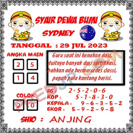 Prediksi Dewa Bumi Sdy Sabtu 29-Juli-2023