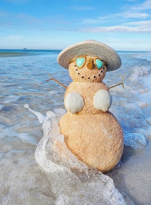 Florida Sandman Sandlady Snowman on Beach