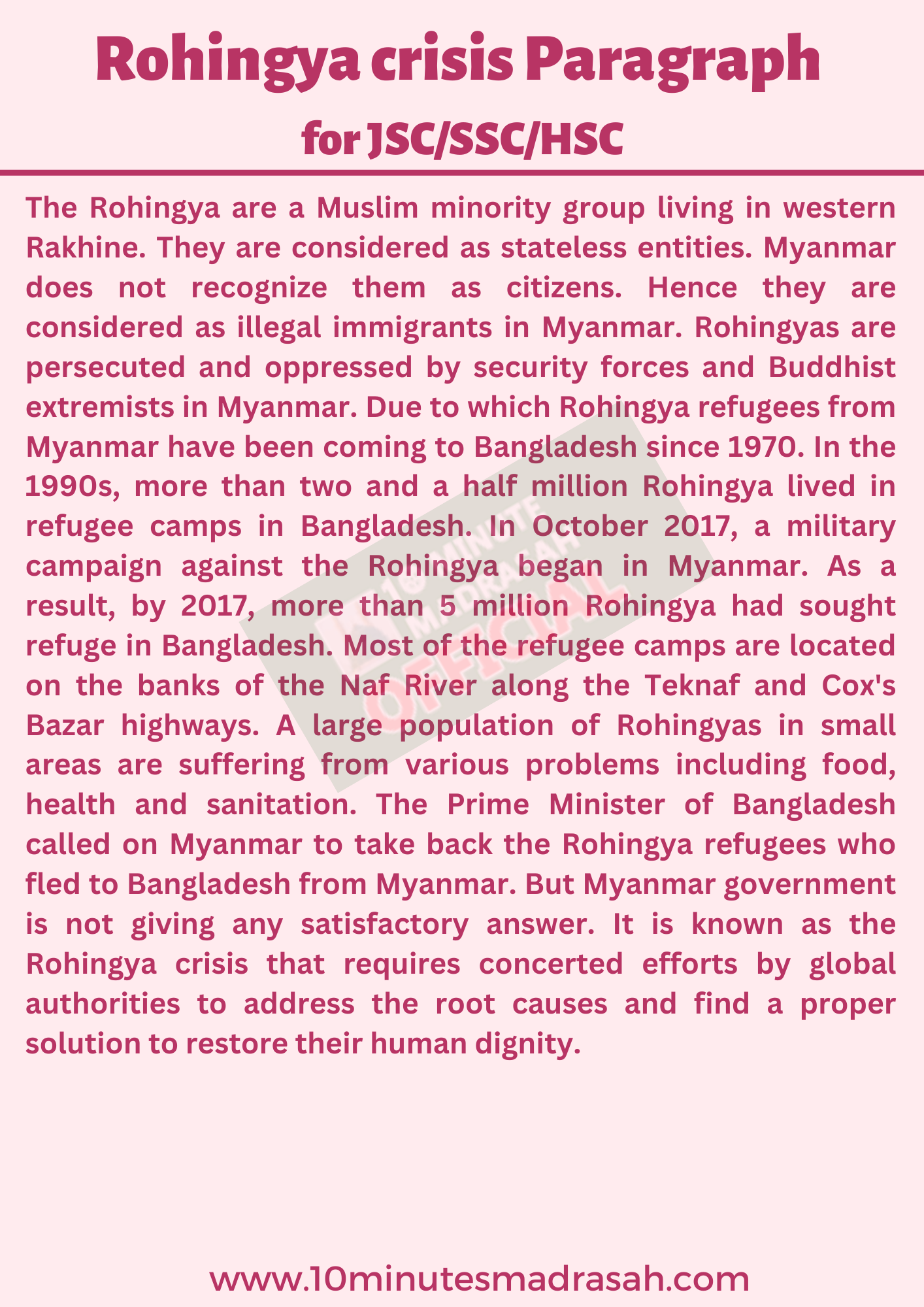 Rohingya crisis Paragraph for JSC/SSC/HSC