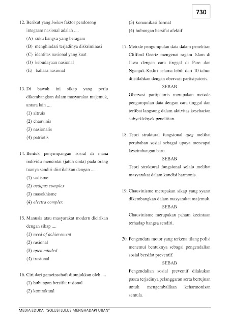 Contoh Soal- soal UTBK 2020 PDF - Sosiologi + Jawaban
