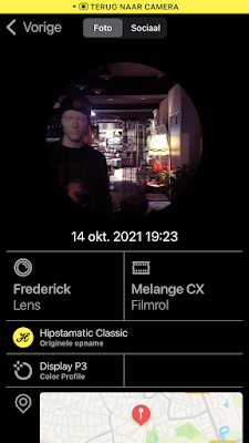 Screenshot Hipstamatic-instellingen Frederick + Melange CX