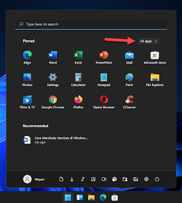 membuka services melalui start menu