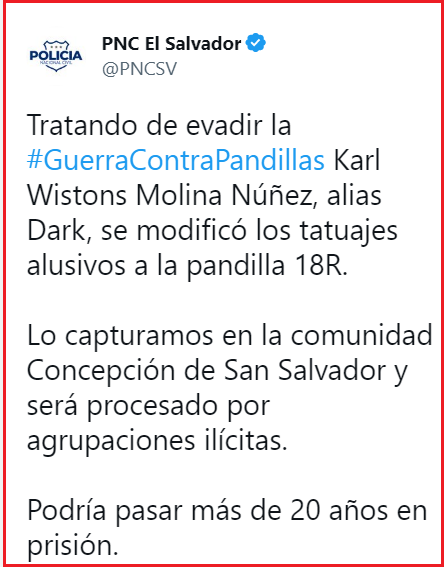 El Salvador: Autoridades capturan a alias «Dark», miembro de la pandilla 18R fue arrestado San Salvador