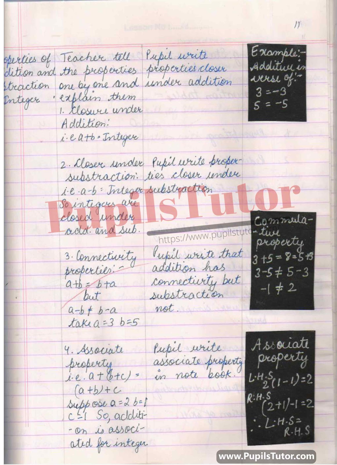 Class/Grade 8 Mathematics Lesson Plan On Properties Of Integer For CBSE NCERT KVS School And University College Teachers – (Page And Image Number 3) – www.pupilstutor.com