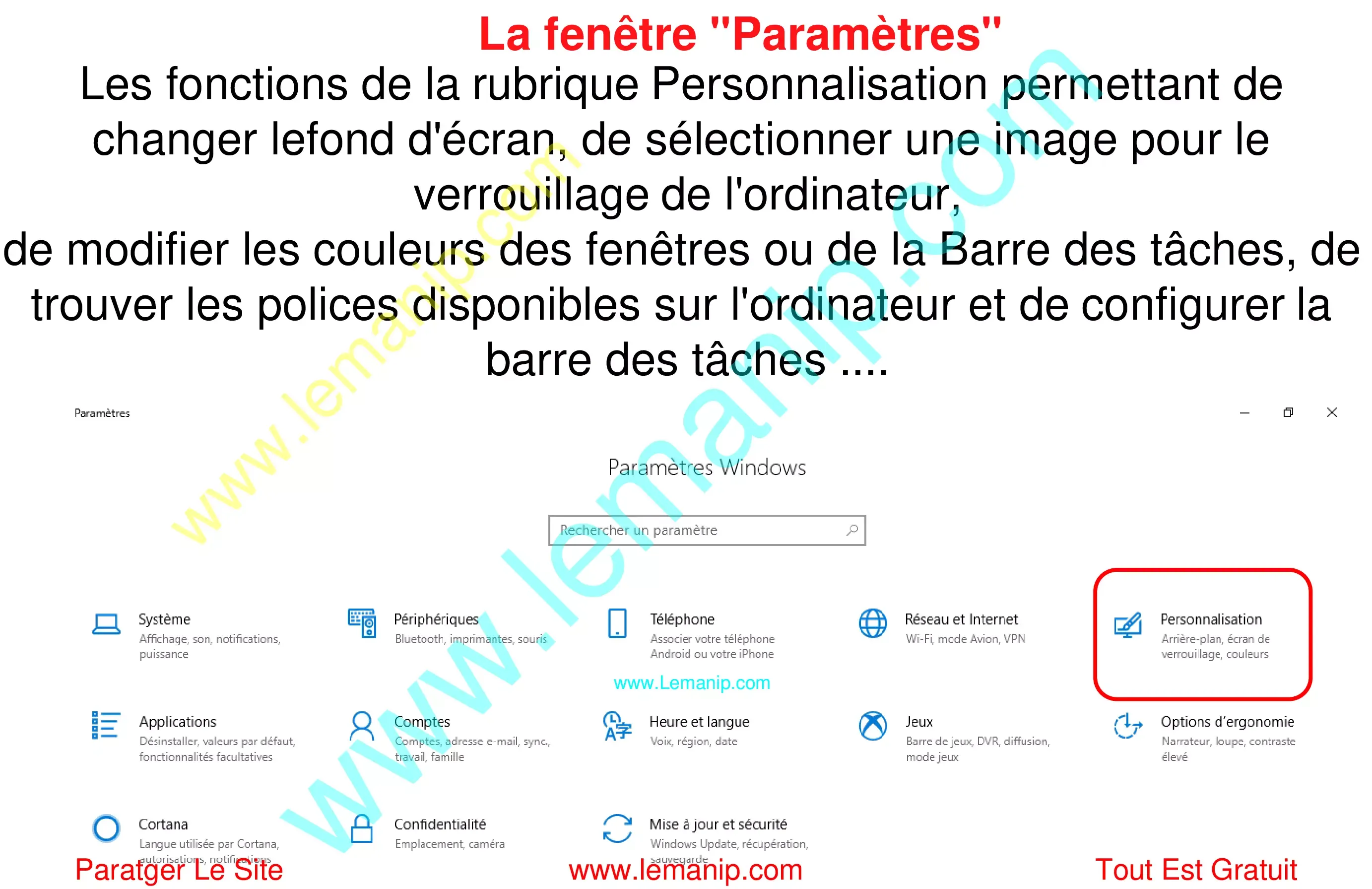 La fenêtre "Paramètres" 5