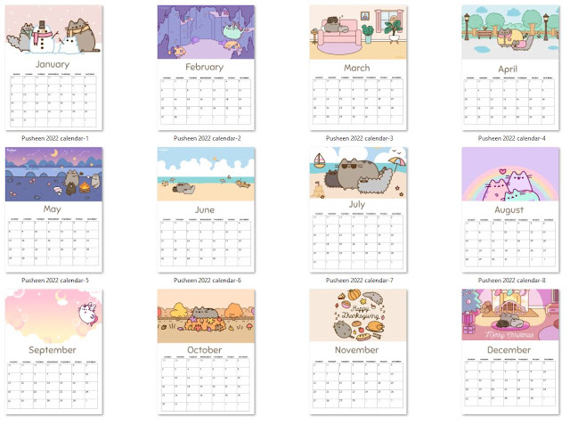 pusheen 2022 monthly calendar