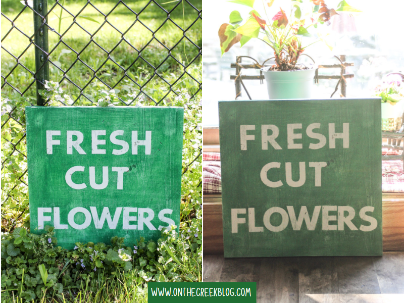 'Fresh Cut Flowers' handmade sign with Cricut | On The Creek Blog // www.onthecreekblog.com
