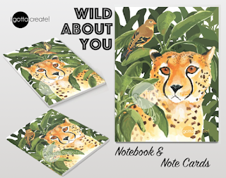 Wild About You Cheetah Notebook and Cards handpainted and digitized by iGottaCreate!