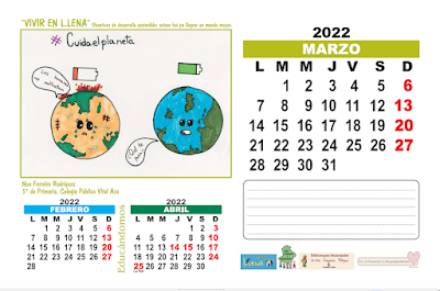 hoja de marzo de 2022 del calendario Vivir en Lena