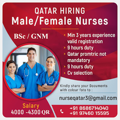 Urgently Required Male and Female Nurses for Qatar