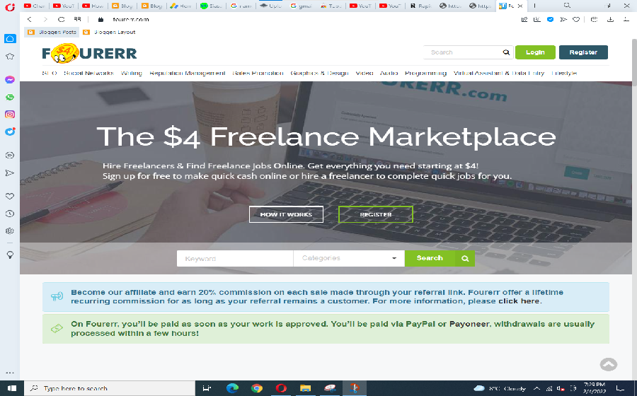 fourerr is also a freelancing website. Their services are also provided by making a gig on it. Fourerr offers a minimum of $ 4 and a maximum of 100. This is a good site for beginner freelancers. The profile of this site is approved soon. Funds for this site are deposited through PayPal or Payoneer.