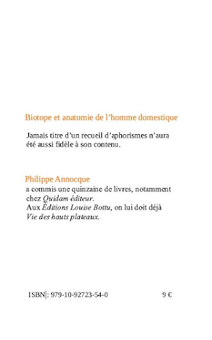 Biotope et anatomie de l'homme domestique, aux éditions Louise Bottu, le 29 novembre 2021