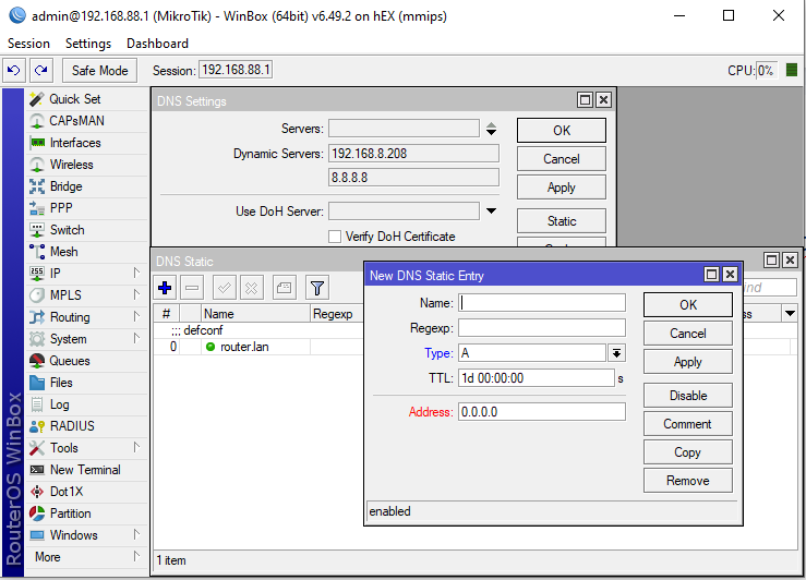 mikrotik static dns