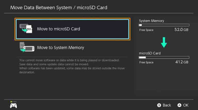 Nintendo Switch خيار نقل البيانات بين النظام وبطاقة microSD.
