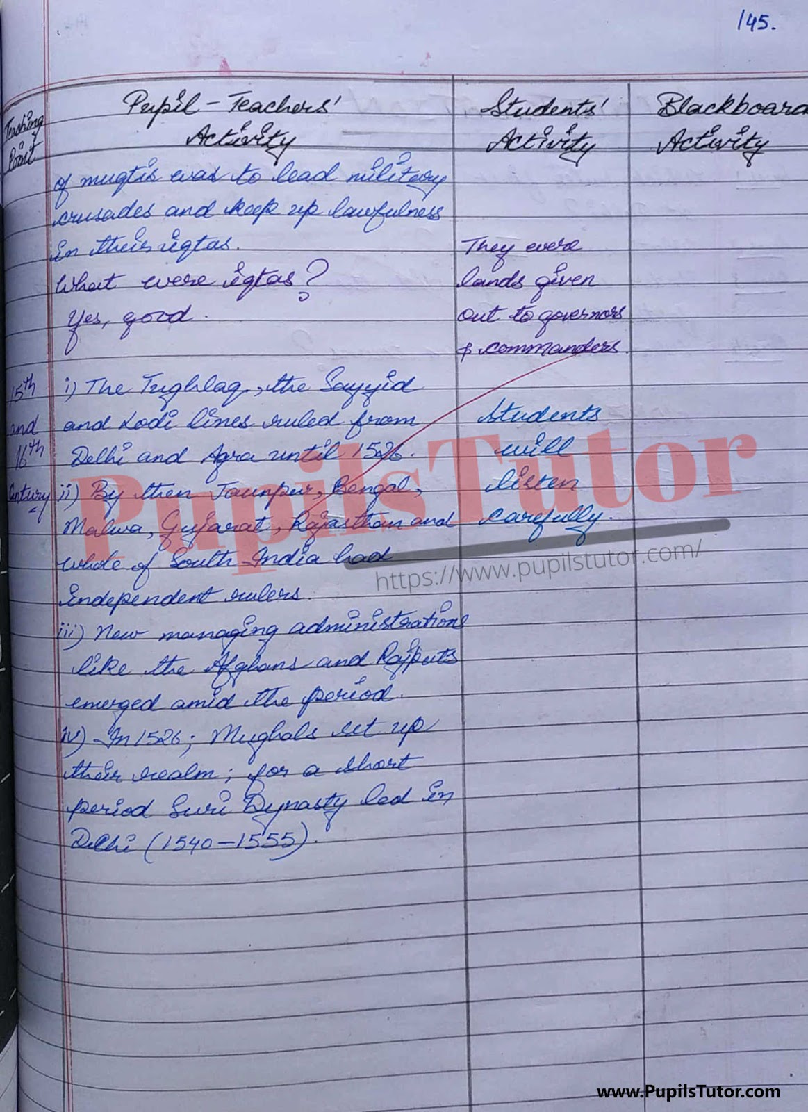 Lesson Plan On Delhi Sultanate For Class 7th.  – [Page And Pic Number 5] – https://www.pupilstutor.com/