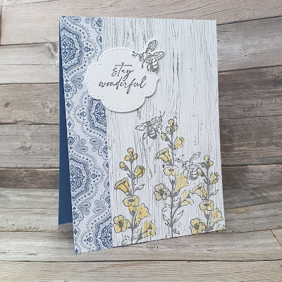 Honeybee Home stampin up stamping and colouring onto pattern paper