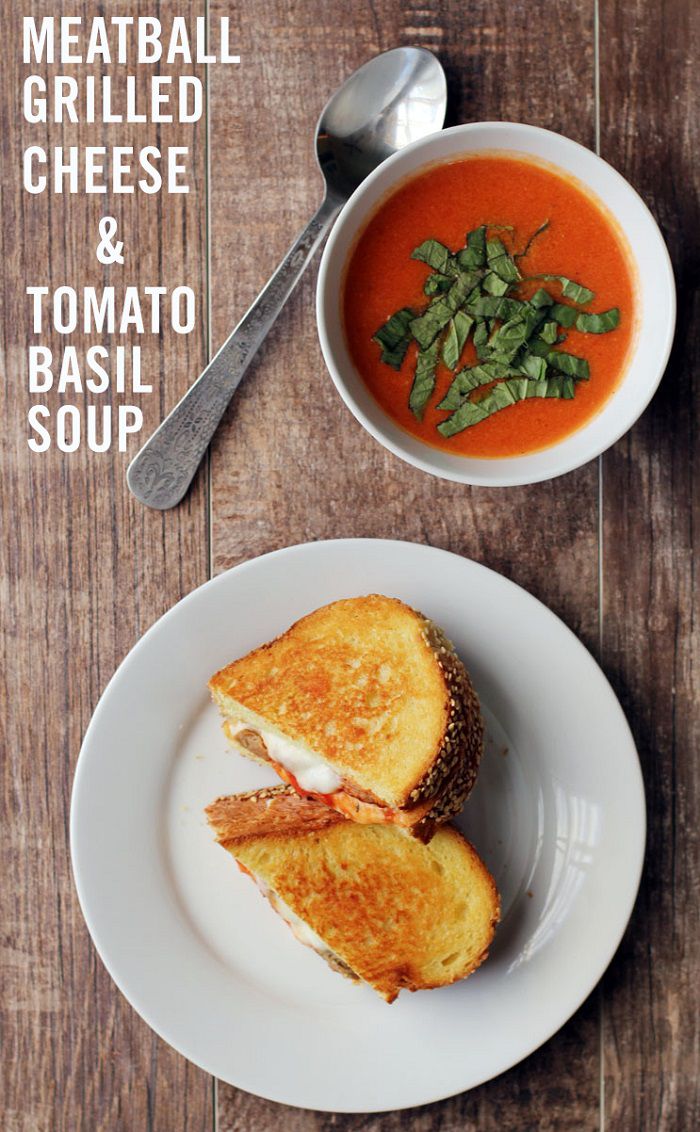 Meatball Grilled Cheese with Tomato Basil Soup