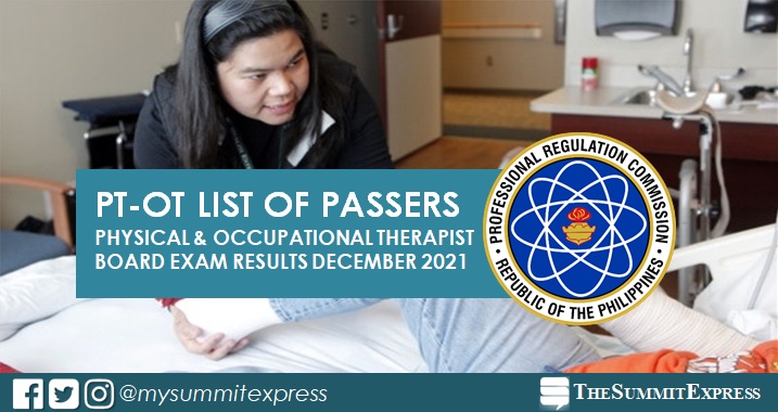 PT-OT RESULTS: December 2021 Physical, Occupational Therapist board exam list of passers