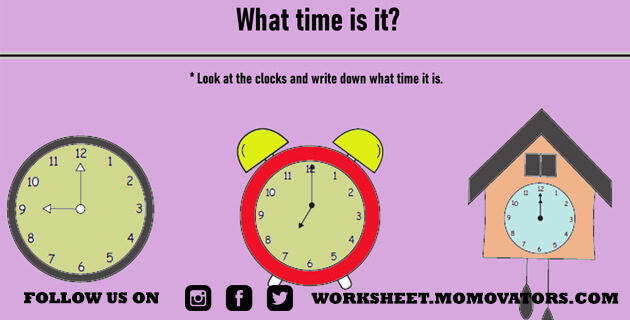 Clock worksheet for class 1