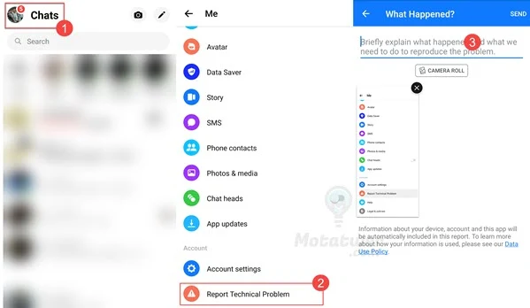 الابلاغ عن وجود مشكلة في تطبيق الماسنجر