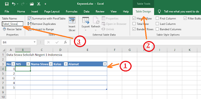 CARA MENGGANTI NAMA TABEL DI EXCEL