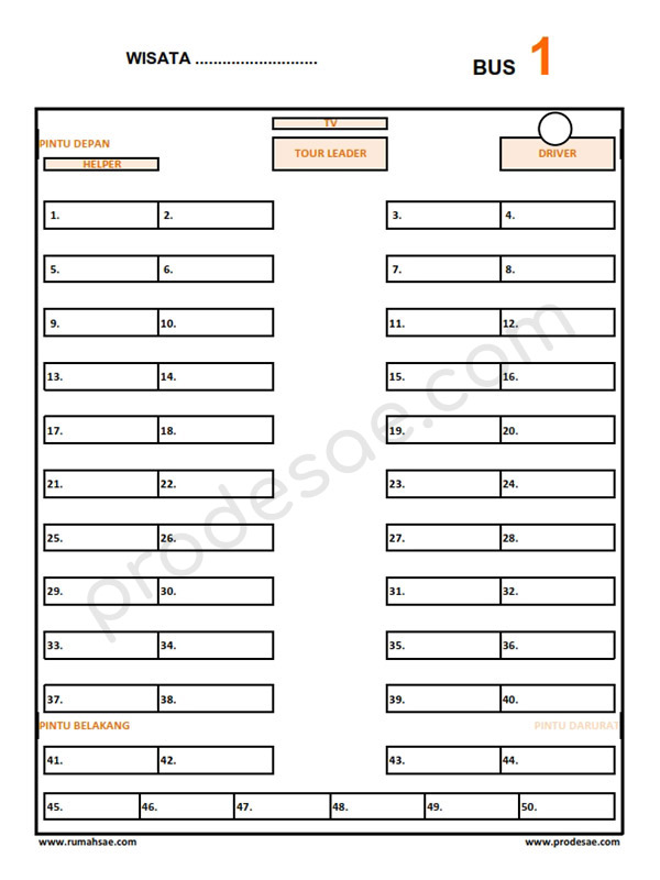 Download Denah Kursi Bus Pariwisata Seat 2 3 Excel