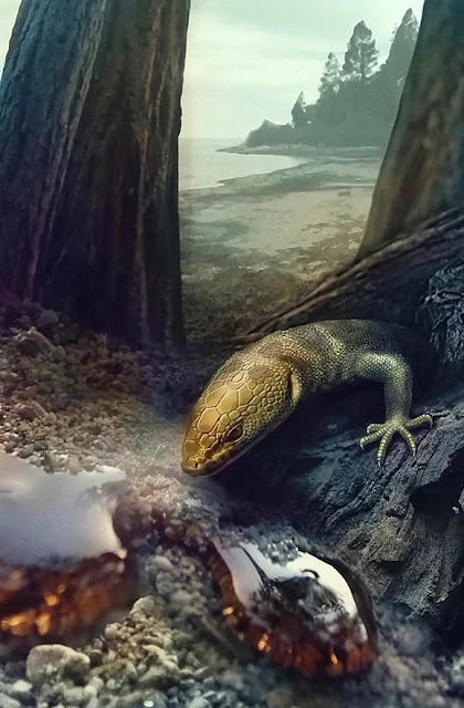 Retinosaurus hkamtiensis, que medía aproximadamente 3,5 cm antes de quedar atrapado en la resina de un árbol hace 110 millones de años. Crédito de la imagen: Stephanie Abramowicz.