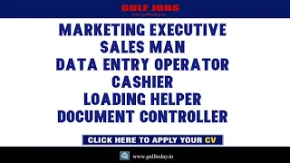 UAE Jobs-Marketing Executive-Sales Man-Data Entry Operator-Cashier-Loading Helper-Document Controller