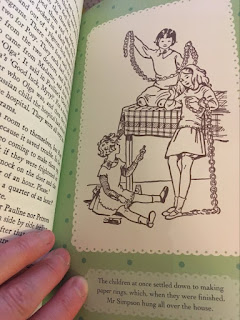 Illustration from Ballet Shoes showing the Fossil girls making paper chains - illustrated by Ruth Gervais