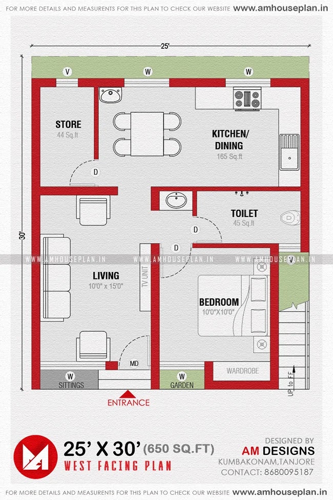 25 x 30 Perfect 1bhk house plan under 700 square feet