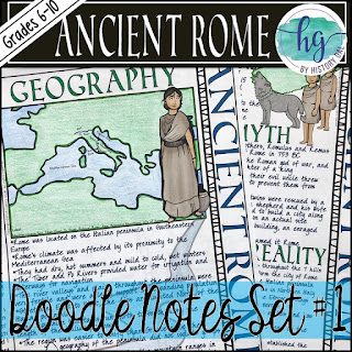 Image of Ancient Rome Doodle Notes with text that reads Grades 6-10; Ancient Rome; Doodle Notes Set #1