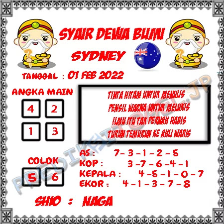 Syair Dewa Bumi Sydney Selasa 01-Feb-2022