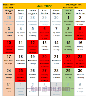 kalender jawa bulan juli 2022 - kanalmu