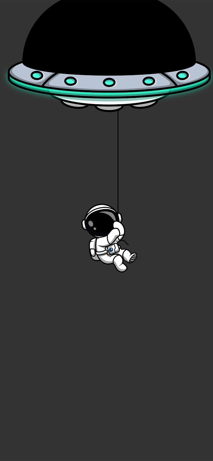 An adorable iPhone wallpaper with a cartoon astronaut and a friendly-looking UFO.
