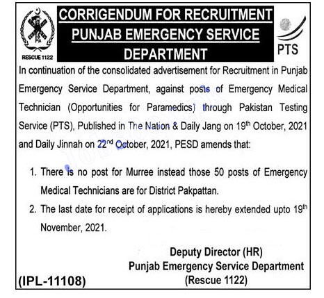 Rescue 1122 Jobs 2021 – Punjab Emergency Services Jobs 2021