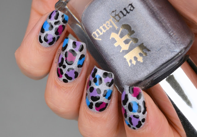 Purple and Blue Leopard Print Nail Art