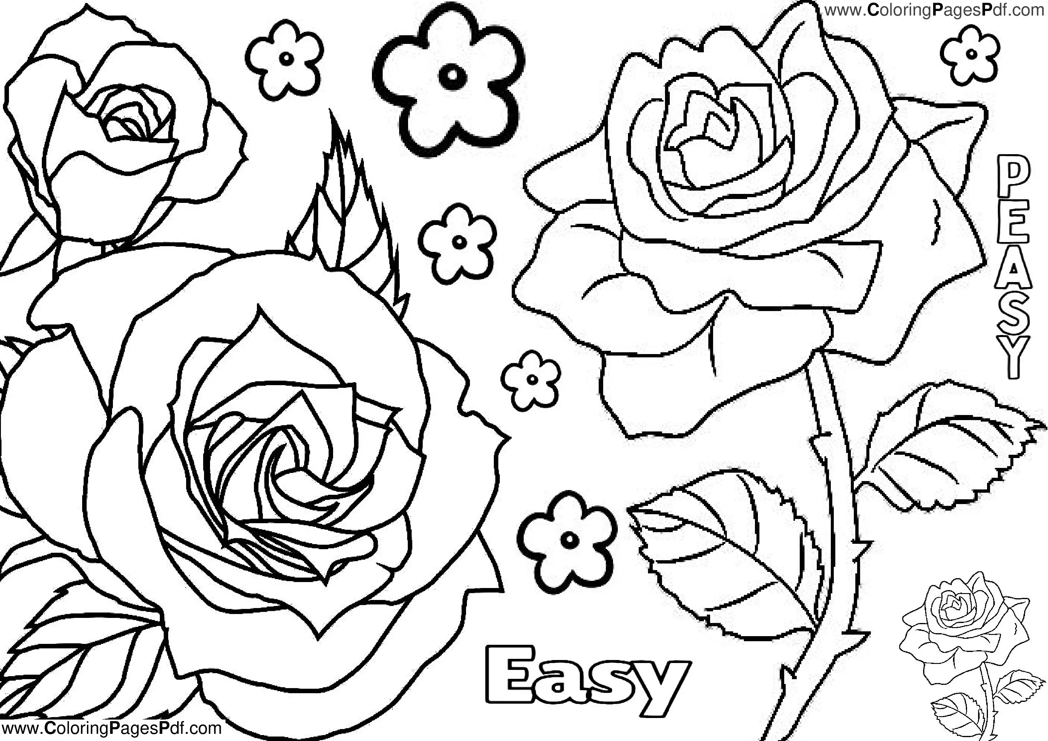 Rose coloring pages easy