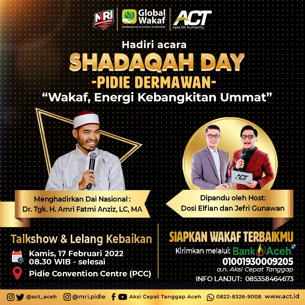 ACT-MRI Pidie akan Menggelar Event Shadaqah Day Perdana di Pidie