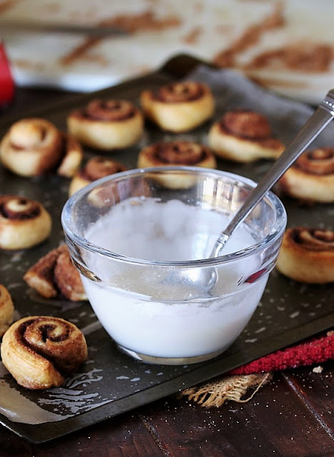 Bowl of Crescent Cinnamon Roll Bites Glaze Image