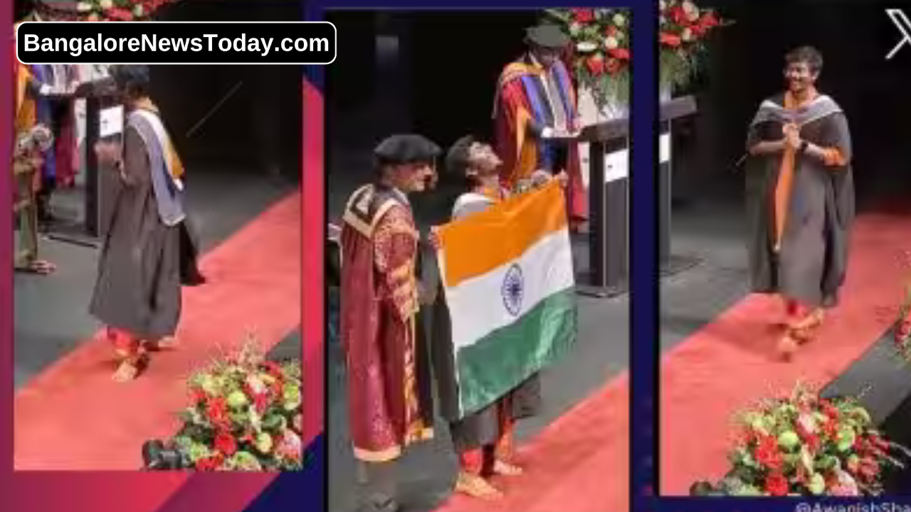 Indian Flag is Unfurled by Student at International Graduation Ceremony