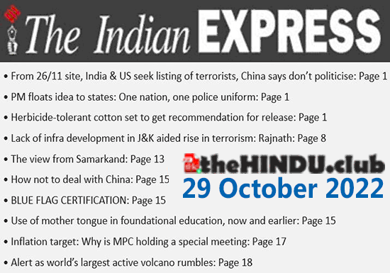 What UPSC Exam Aspirnts should read today in Indian Express newspaper on 29 october 2022