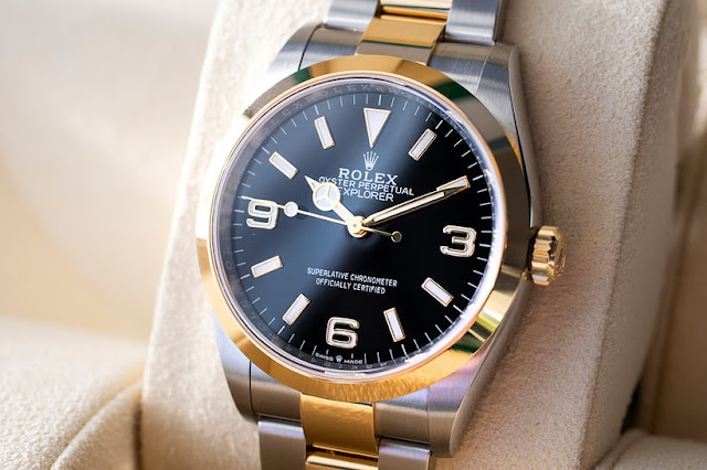 Présentation de la réplique de montre Rolex Explorer I 36 mm bicolore