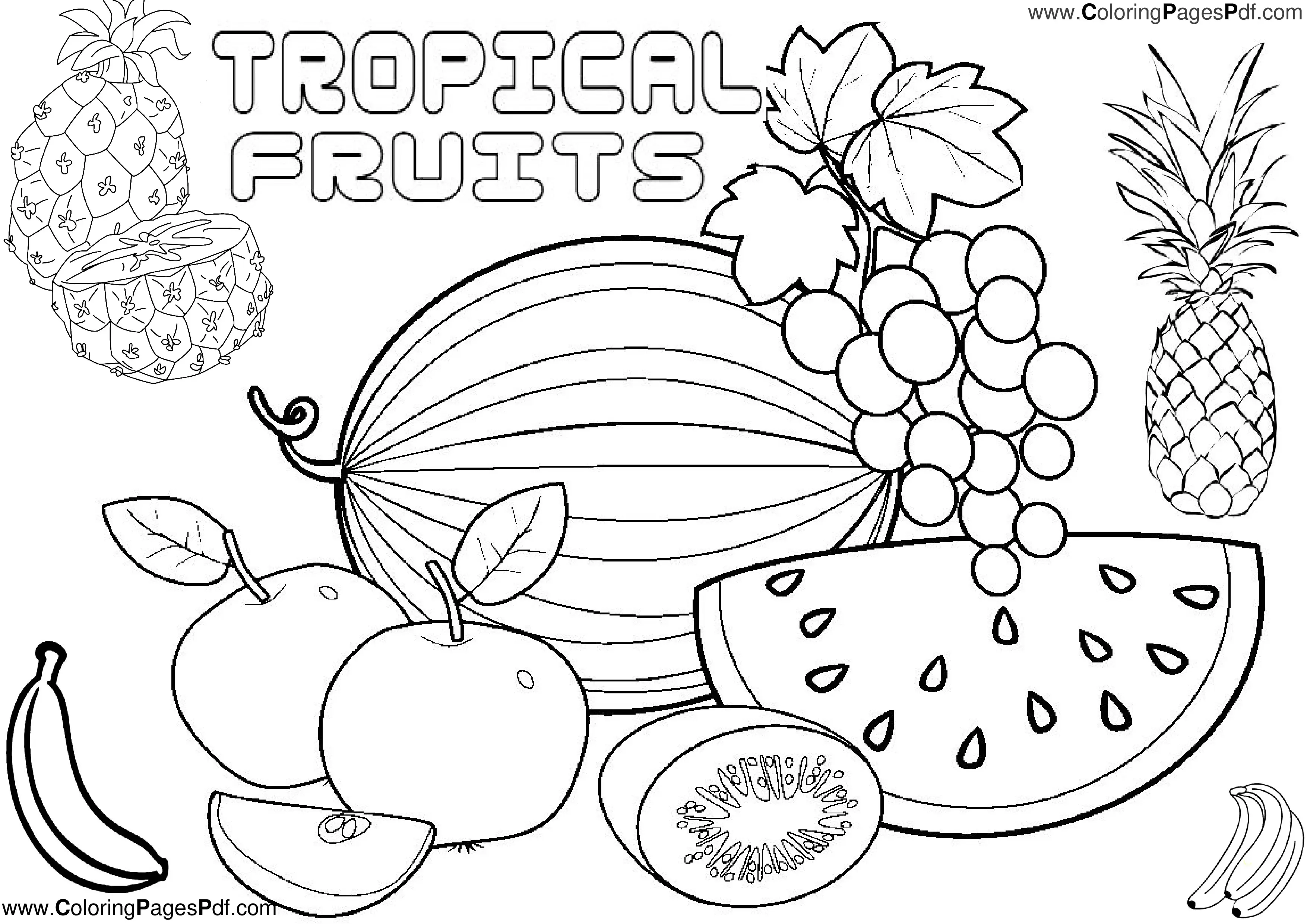 Tropical fruit coloring pages
