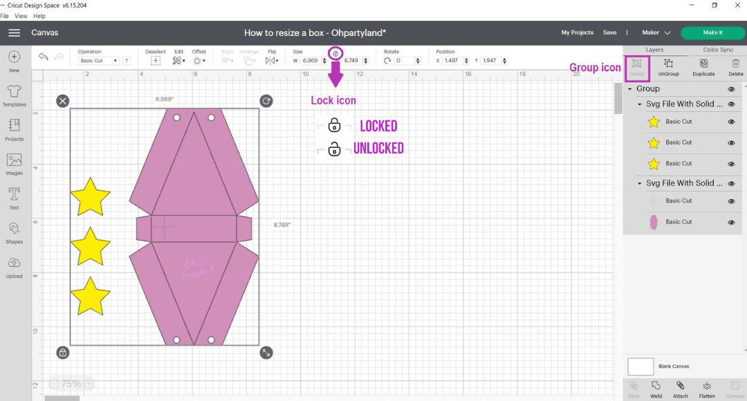 step 2 - how to resize in cricut design space