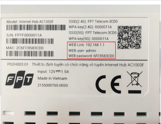 Thong tin dang nhap vao Modem Wifi AC-1000f cua FPT Ben Tre